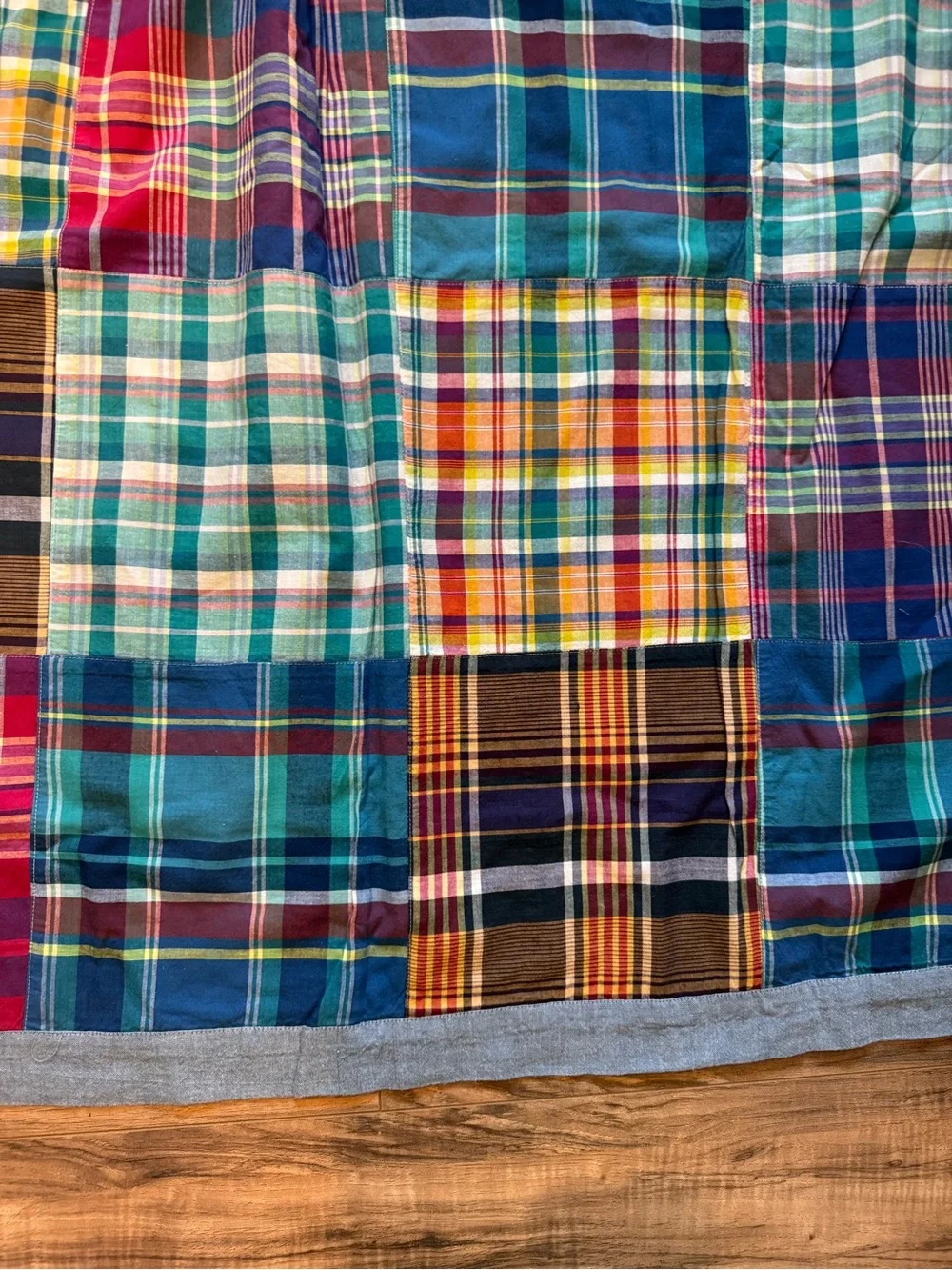 Vintage Ralph Lauren Home Madras Patchwork Plaid Cotton Shower Curtain